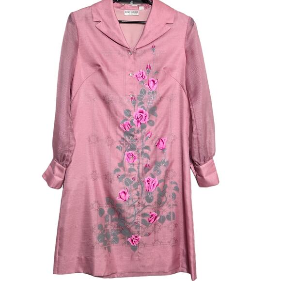 ALFRED SHAHEEN Vintage 70s PINK ROSE PRINT SHIRT DRESS Size Medium Hawaiian - Picture 11 of 12